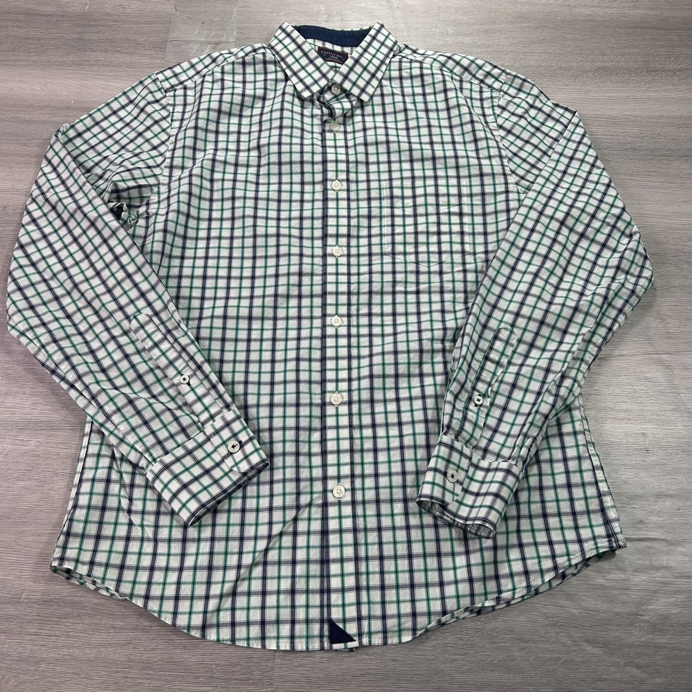 UNTUCKit Shirt Mens Large Green Blue Plaid Verdeca Slim Fit Button Down Casual